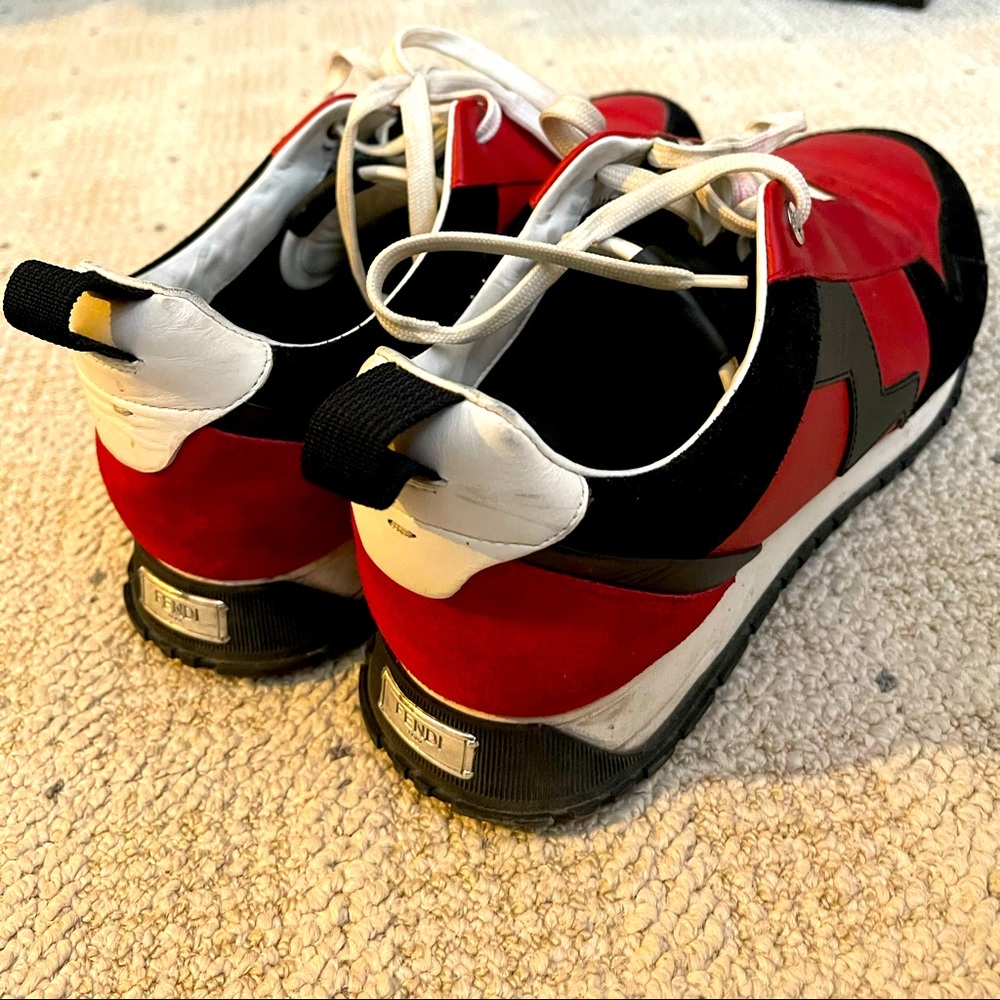 Men's Black & Red Leather Sneakers Fendi